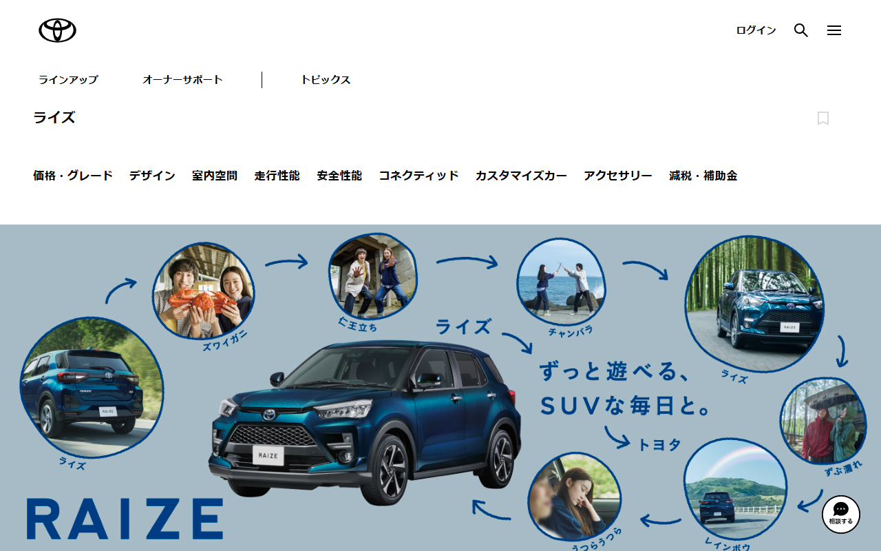 トヨタ ライズの公式サイト画面